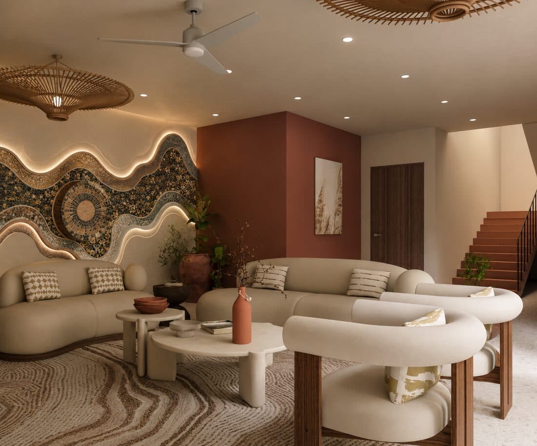 Wellness studio with sculpted wave wall