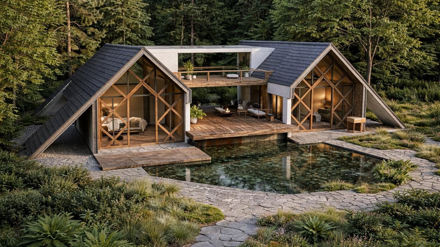 Cottage beside a natural swimming pond