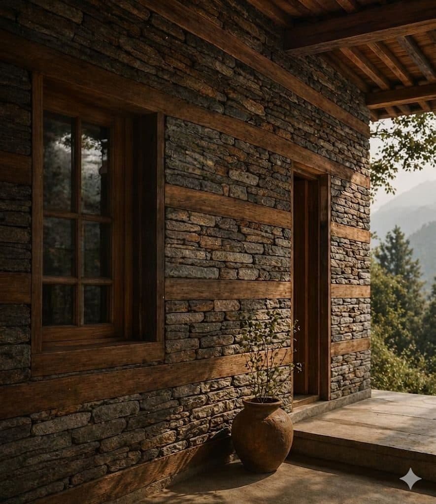 Kaath-kuni stone and timber house in the mountains