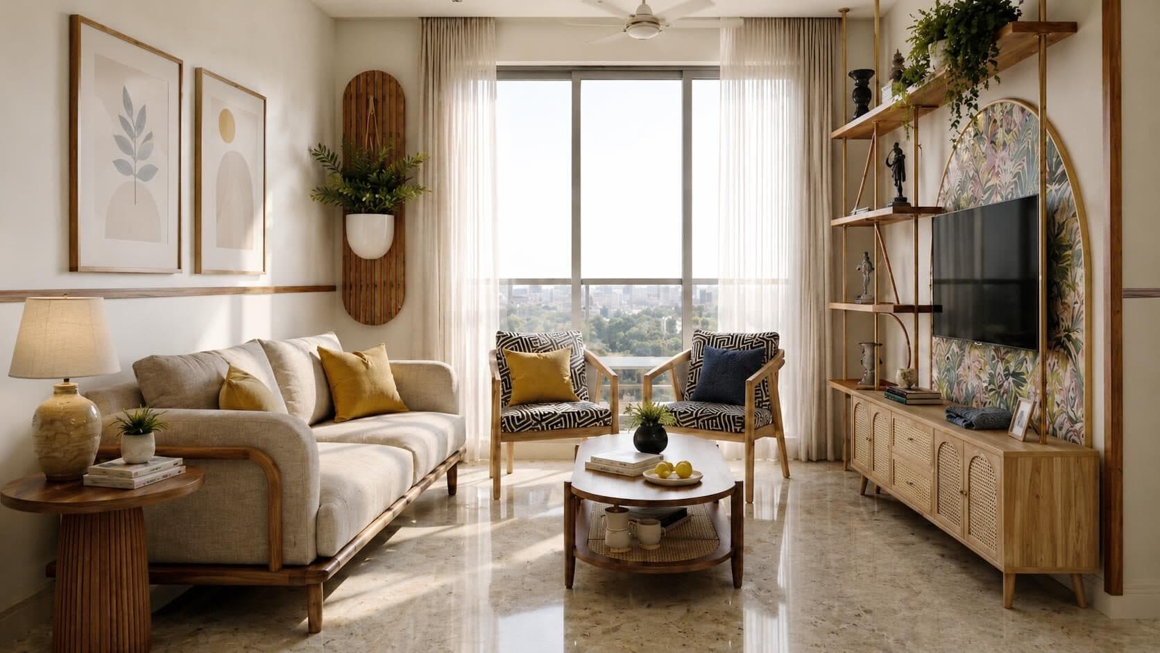 Calm living room in warm neutrals